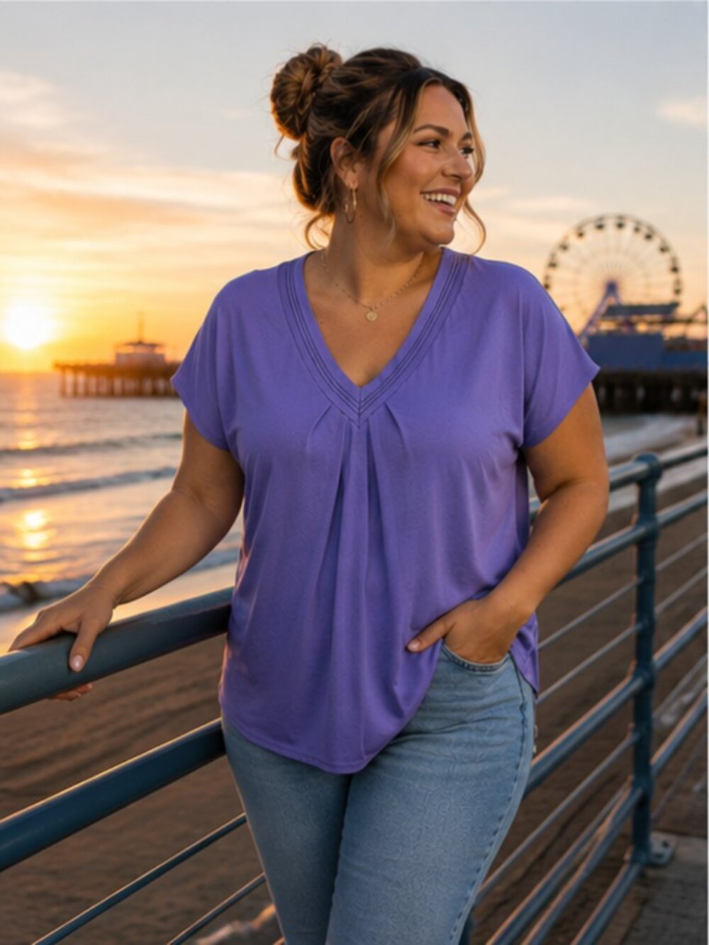 Carole Hochman Lavender V-Neck Blouse Large
